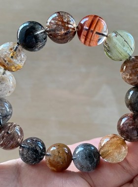 天然幽灵发晶单圈手链幽灵共生水晶手串一物一图手串送礼物饰品女