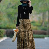 黄璃 素心自制碎花长裙a字系带秋冬加厚超大摆跳舞裙子半身裙