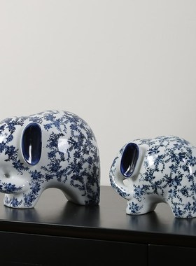 青花瓷吉祥大象高温陶瓷手工装饰摆件客厅桌面玄关电视柜乔迁送礼