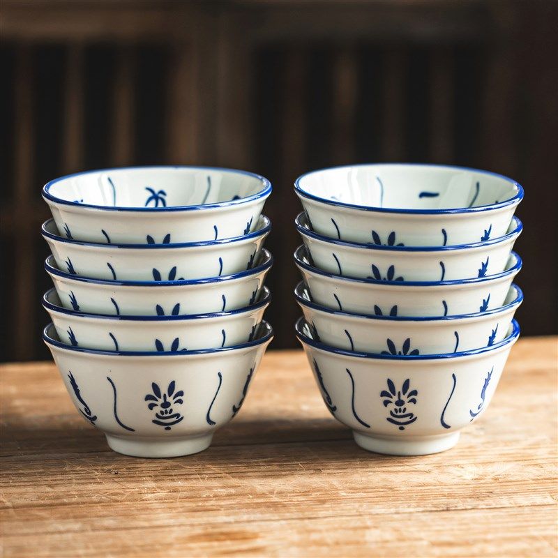 青花瓷吃饭碗漂亮的饭碗家用10个装陶瓷汤碗中式糖水碗高颜值餐具,厨房/烹饪用具,配菜/备菜盘,淘宝优惠券,粉丝福利购,淘宝优惠卷