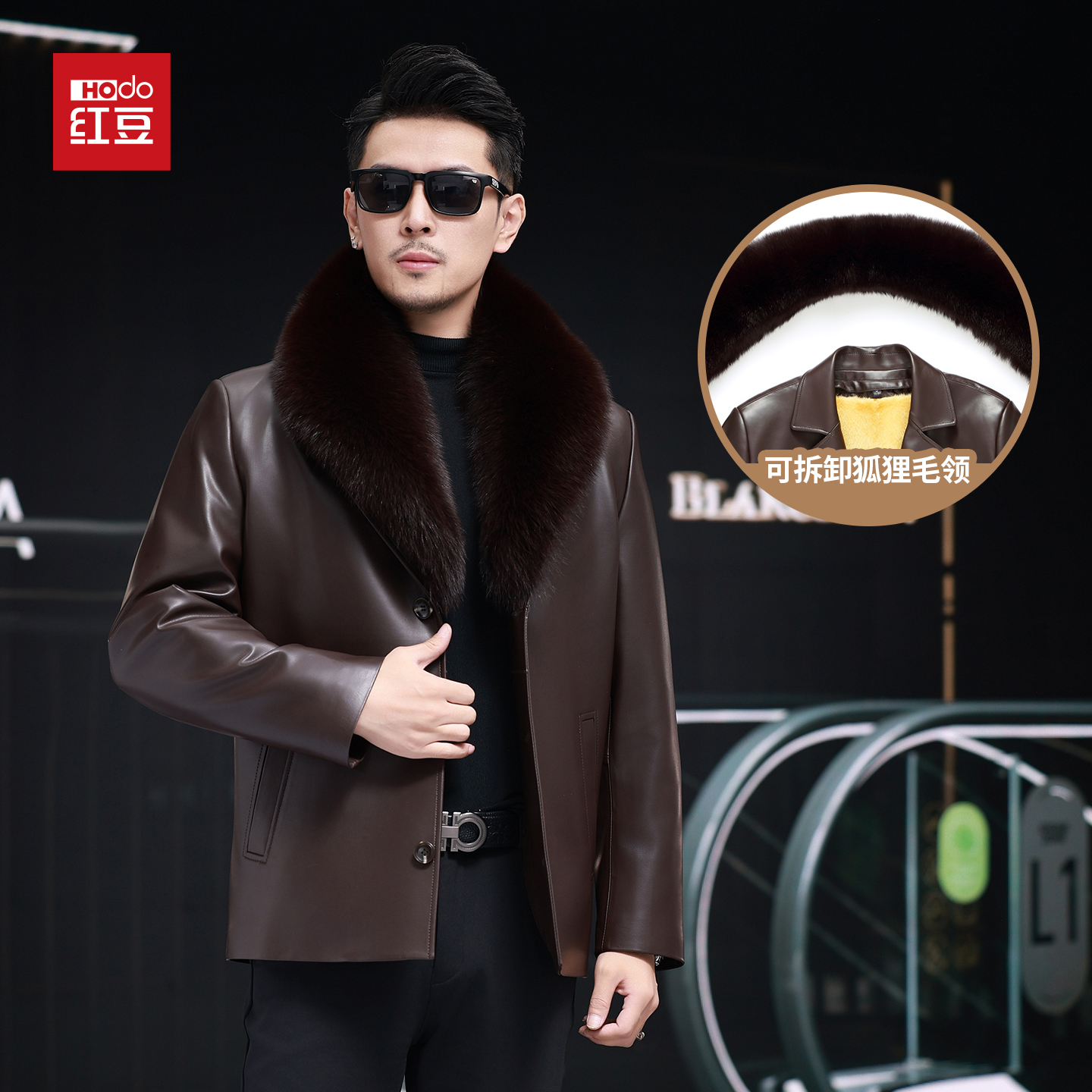 红豆中老年皮衣男冬季皮草真皮爸爸装绵羊皮大衣中长款皮夹克外套