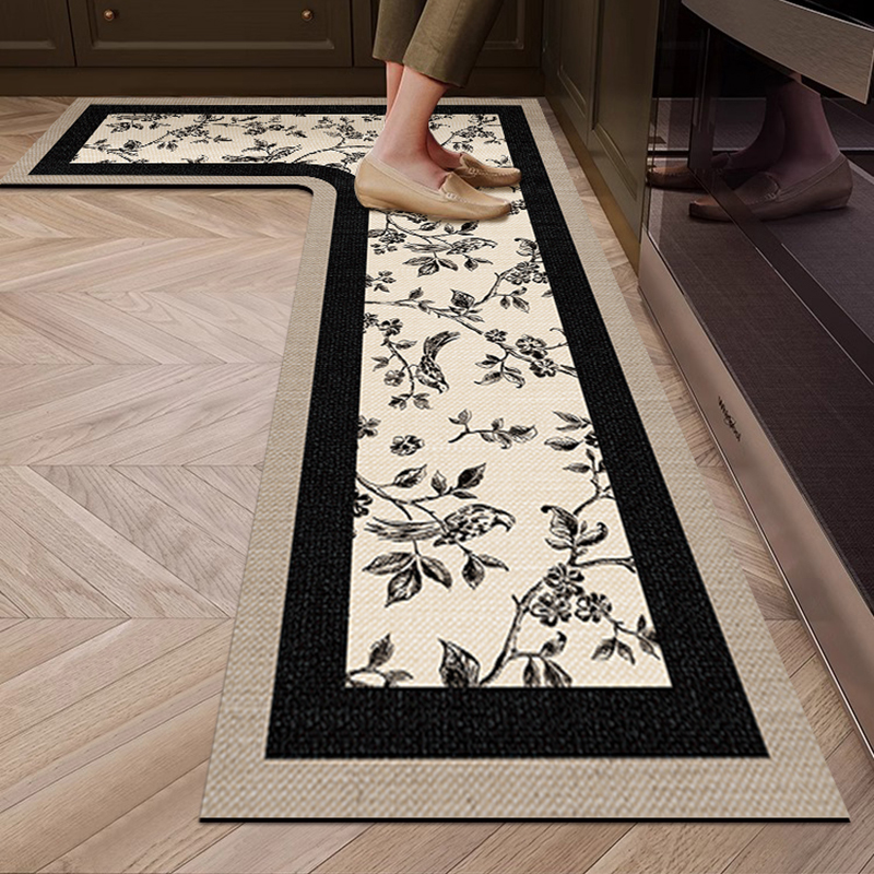 厨房专用L形地垫整块吸水防油脚垫防滑耐脏可擦免清洗高级感地毯