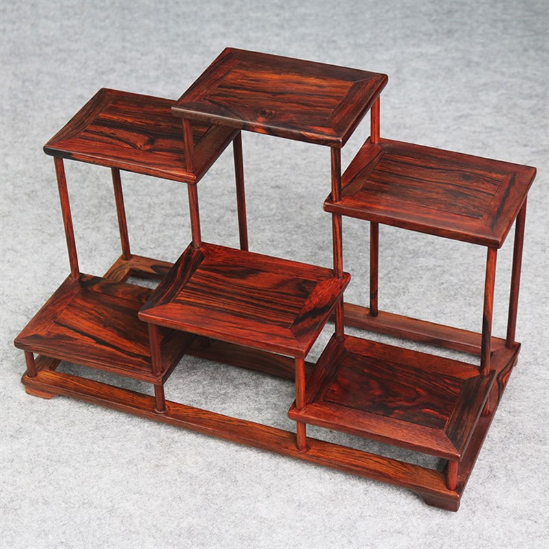 老挝红酸枝微凹黄檀榫卯结构小博古架多宝阁实木茶壶底座石头木托