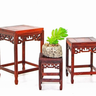 实木明式小花架摆件奇石盆景架子多肉植物微型盆栽花盆实木方底座