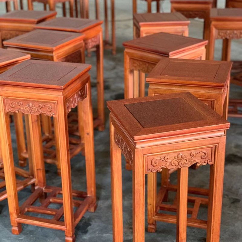 菠萝格木实木花架仿红木新中式家用客厅仿古花几室内置物架榆木盆