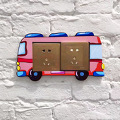 卡通巴士双开双排开关保护套木质立体开关贴开关保护套装 饰墙贴