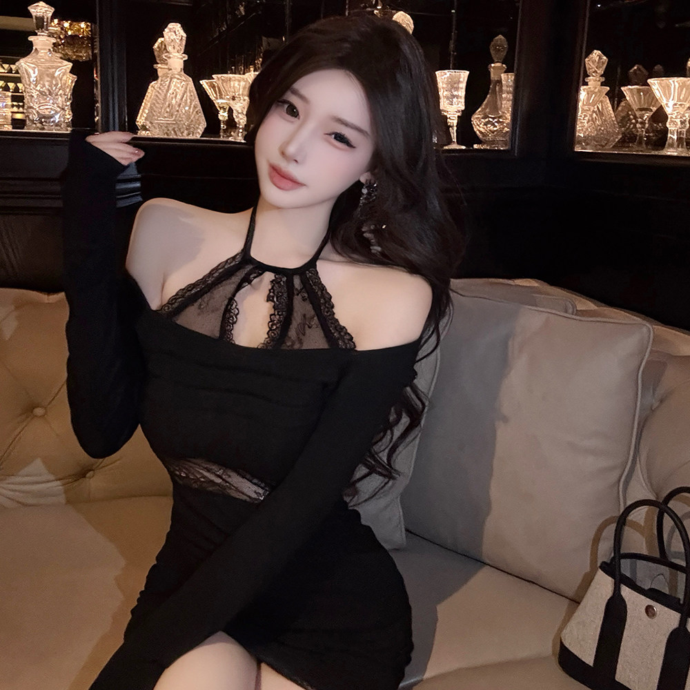 气质御姐穿搭性感蕾丝拼接长袖连衣裙女高级感黑色收腰包臀短裙子,女装/女士精品,连衣裙,淘宝优惠券,粉丝福利购,淘宝优惠卷