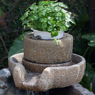 人造石磨盘假山流水摆件循环水景观庭院花园布置造景民宿院子装饰