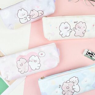 可爱简约软绵绵解压笔袋小学男女生小清新铅笔盒初中生PU皮文具盒