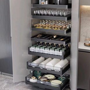 橱柜碗碟开门式调味篮全铝加深多层储物抽屉推拉高柜高深锅具拉篮