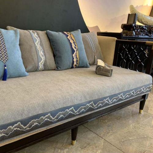 实木沙发垫灰色新中式高档防滑坐垫靠背巾盖布四季通用沙发垫套罩