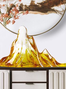 现代中式山办公桌面摆件玄关过道书房样板间售楼厅酒店门厅雕塑黄