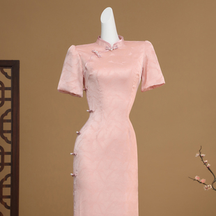 回娘家改良粉色泡泡袖旗袍少女甜美活泼日常订婚服回门敬酒晚礼服