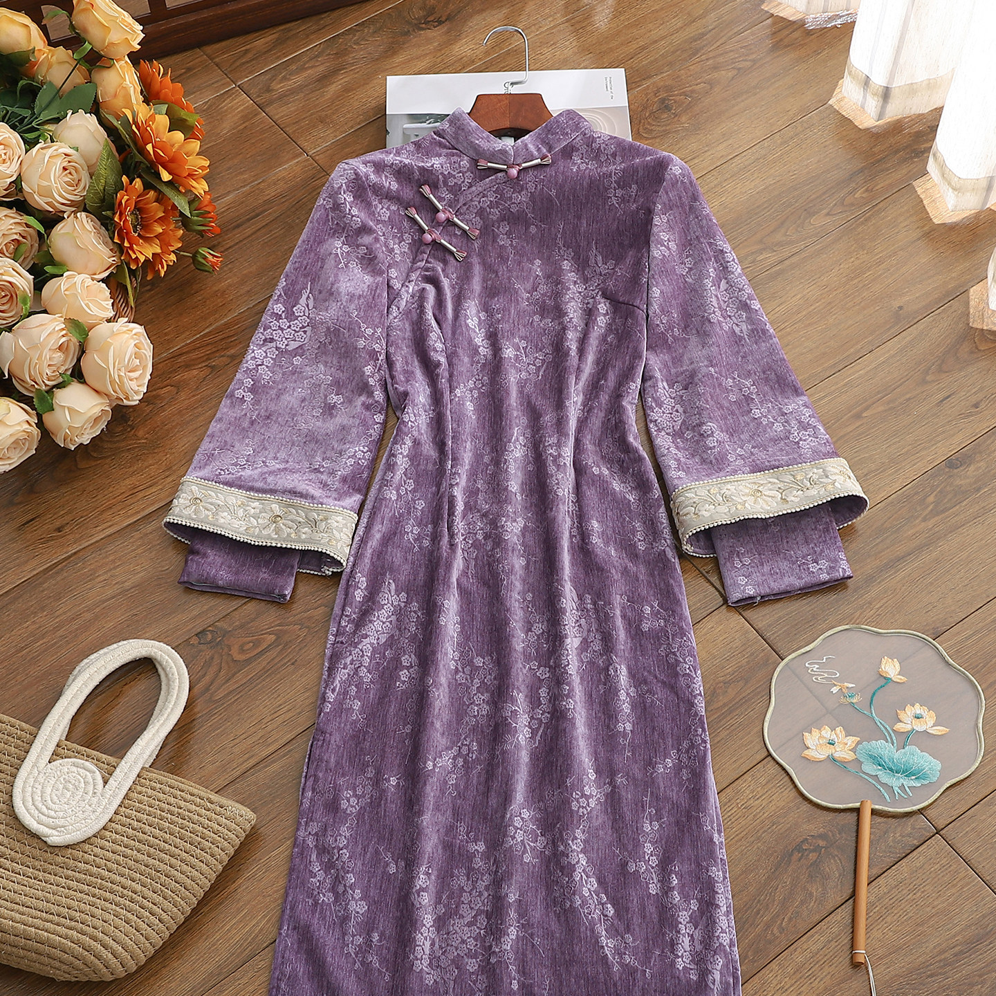 回娘家旗袍2025新款紫色知性温柔秋冬复古民国风少女修身长袖日常,女装/女士精品,旗袍,淘宝优惠券,粉丝福利购,淘宝优惠卷