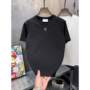 欧货夏季新款轻奢圆领小板型棉质短袖男士百搭潮流ins刺绣男T恤潮