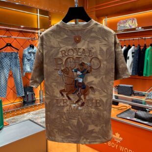 美式复古潮牌重磅高级感马标刺绣圆领短袖t恤男宽松休闲半袖凉感