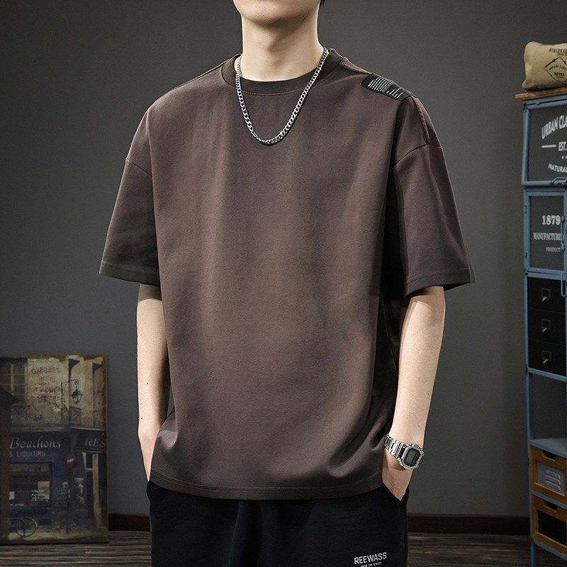 夏季新款300g重磅水洗简约男士短袖T恤美式复古宽松圆领半袖体恤