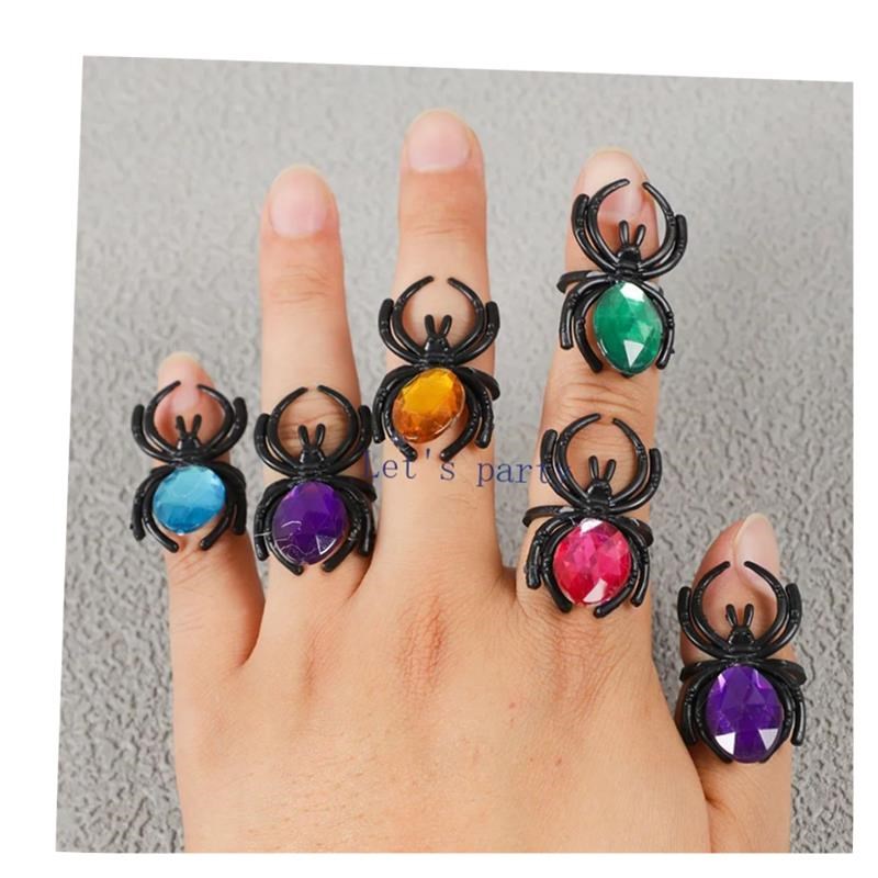 30Pcs Novelhty Halloween Plastic Gemstone Spider Ring Toys