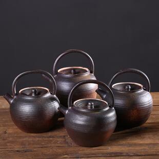 陶瓷提梁煮茶壶 六合堂景德镇纯手工柴窑烧水壶 陶壶电陶炉煮茶器