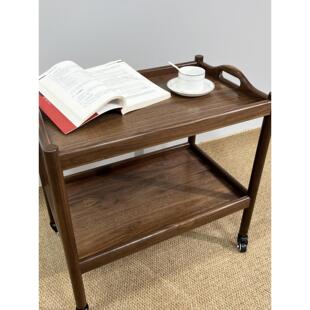 北欧边几小推车客厅沙发黑胡桃可移动带轮茶几桌实木角几