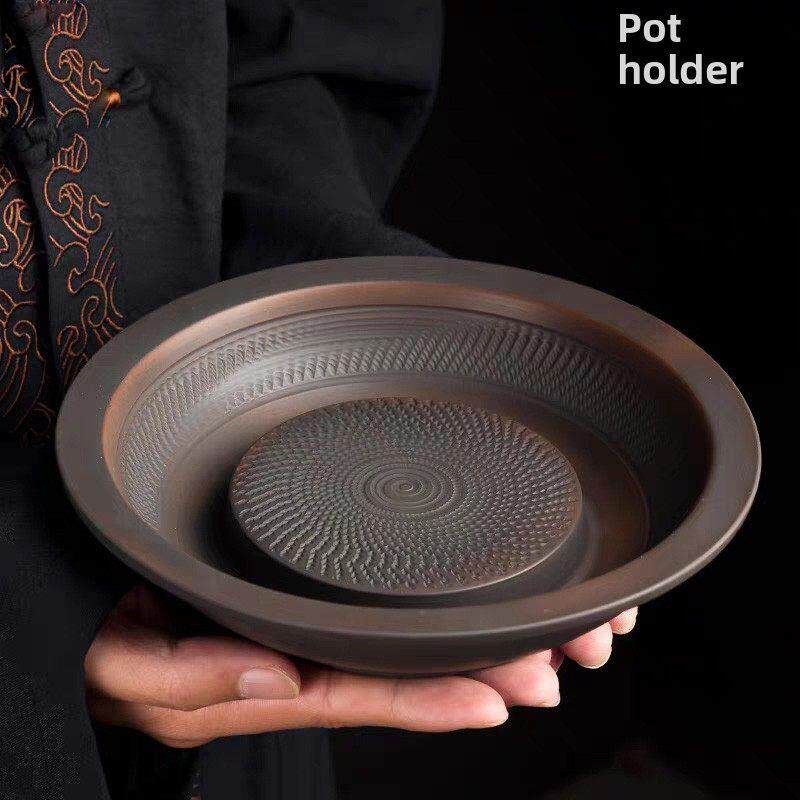 建水紫陶壶架干泡盘功夫茶具配件紫砂陶瓷手工茶壶盖碗干泡桌