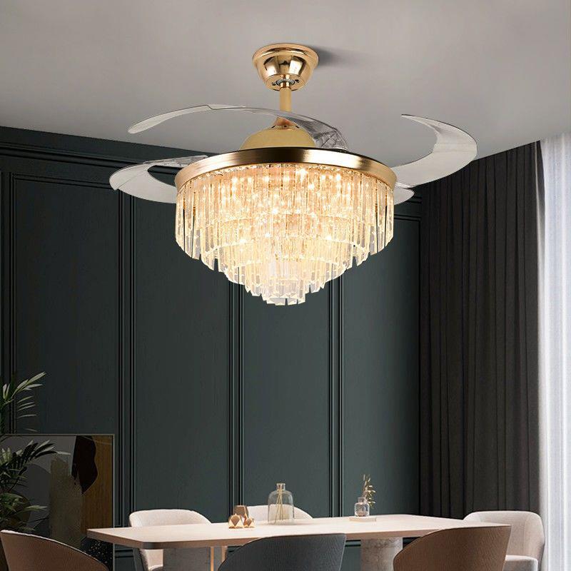 客厅隐形吊扇灯餐厅吊灯带风扇高档水晶风扇灯二合一变光风扇一体