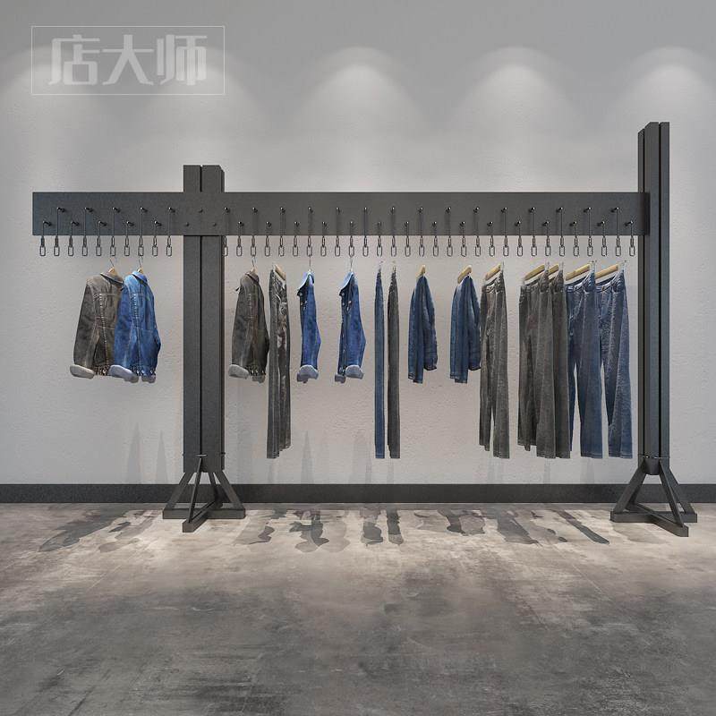服装店正挂落地式侧挂挂衣展示架上墙衣服男装店铁艺货架工业风