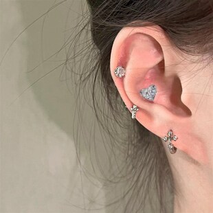 F136钛合金耳钉耳骨钉耳蜗钉粉钻爱心锆石高抛光防过敏养耳洞