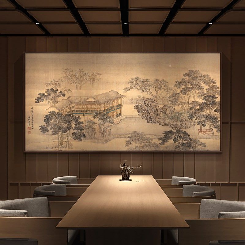 宋代美学四季山水图客厅背景墙挂画新中式饭店餐厅装饰画软装壁画