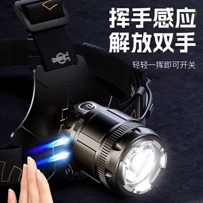 头灯强光充电超亮超长续航100小时头戴式夜钓鱼专用感应锂电矿灯