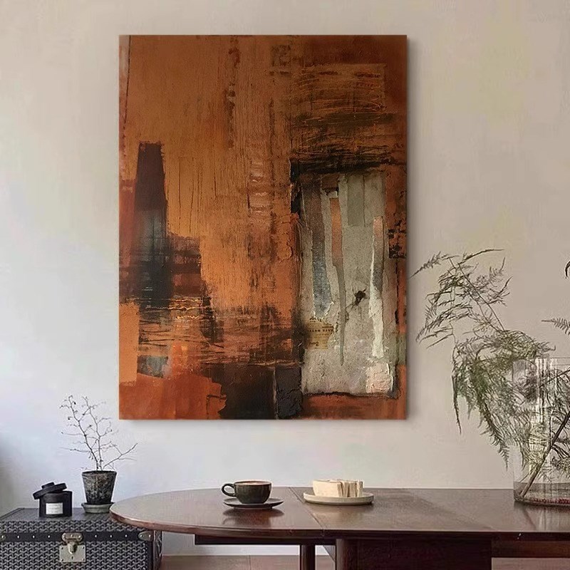 手绘油画抽象侘寂风客厅沙发壁画立体肌理餐厅装饰画现代书房挂画图片