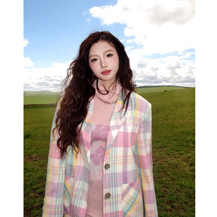 脊枝cidhiidhi2025AW原创秋冬格纹西装 宽肩毛呢外套 版