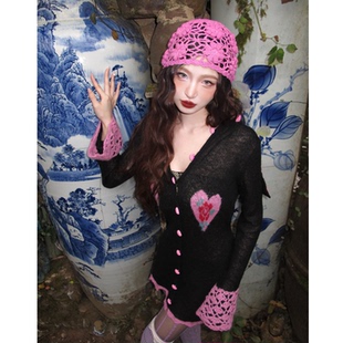 脊枝cidhiidhi2025AW原创手工钩花撞色提花收腰毛织开衫 连衣裙