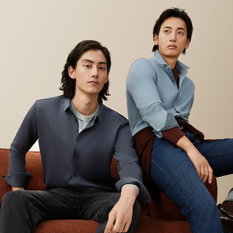 红豆加绒火焰衬衫发热保暖针织衬衫男冬季休闲长袖衬衣男款内搭