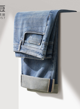 红豆舒弹牛仔裤复古耐磨弹力蓝色休闲长裤男HP6K423FGD1