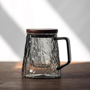 男女茶水分离杯子家用茶杯办公室泡茶杯手工锤纹 玻璃水杯2024新款
