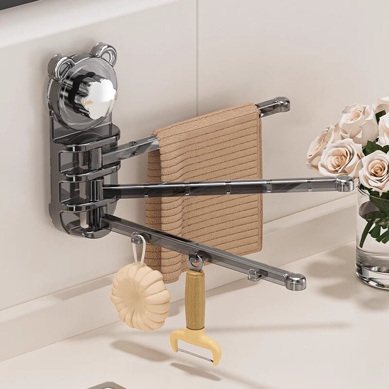 吸盘厨房水龙头置物架壁挂式多杆旋转收纳架家用多功能抹布沥水架