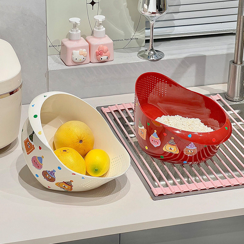 奶油风可爱厨房多功能沥水篮家用高颜值水果洗菜盆大容量洗菜篮子,餐饮具,洗菜盆/沥水篮/漏水筛,淘宝优惠券,粉丝福利购,淘宝优惠卷