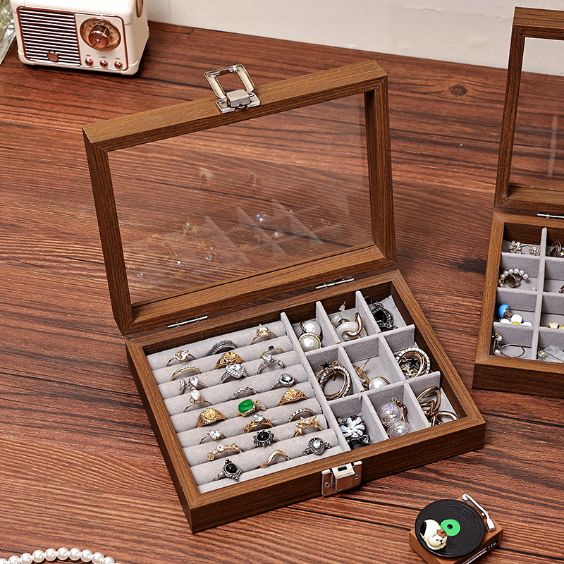 复古胡桃木色珠宝箱项链饰品架耳钉戒指首饰收纳盒胡桃木展示盒,收纳整理,首饰盒,淘宝优惠券,粉丝福利购,淘宝优惠卷