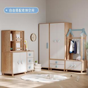 七叶木白蜡木儿童大容量组合衣柜可加高叠加储物柜衣帽架成长家具