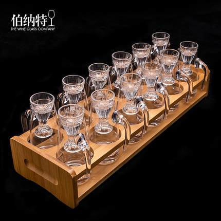 中式小酒盅水晶玻璃高脚白酒杯烈酒杯带刻度分酒器公道杯酒壶套装