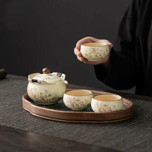 米黄汝窑泡茶壶茶杯防烫带过滤家用轻奢高档陶瓷功夫茶具套装 新款
