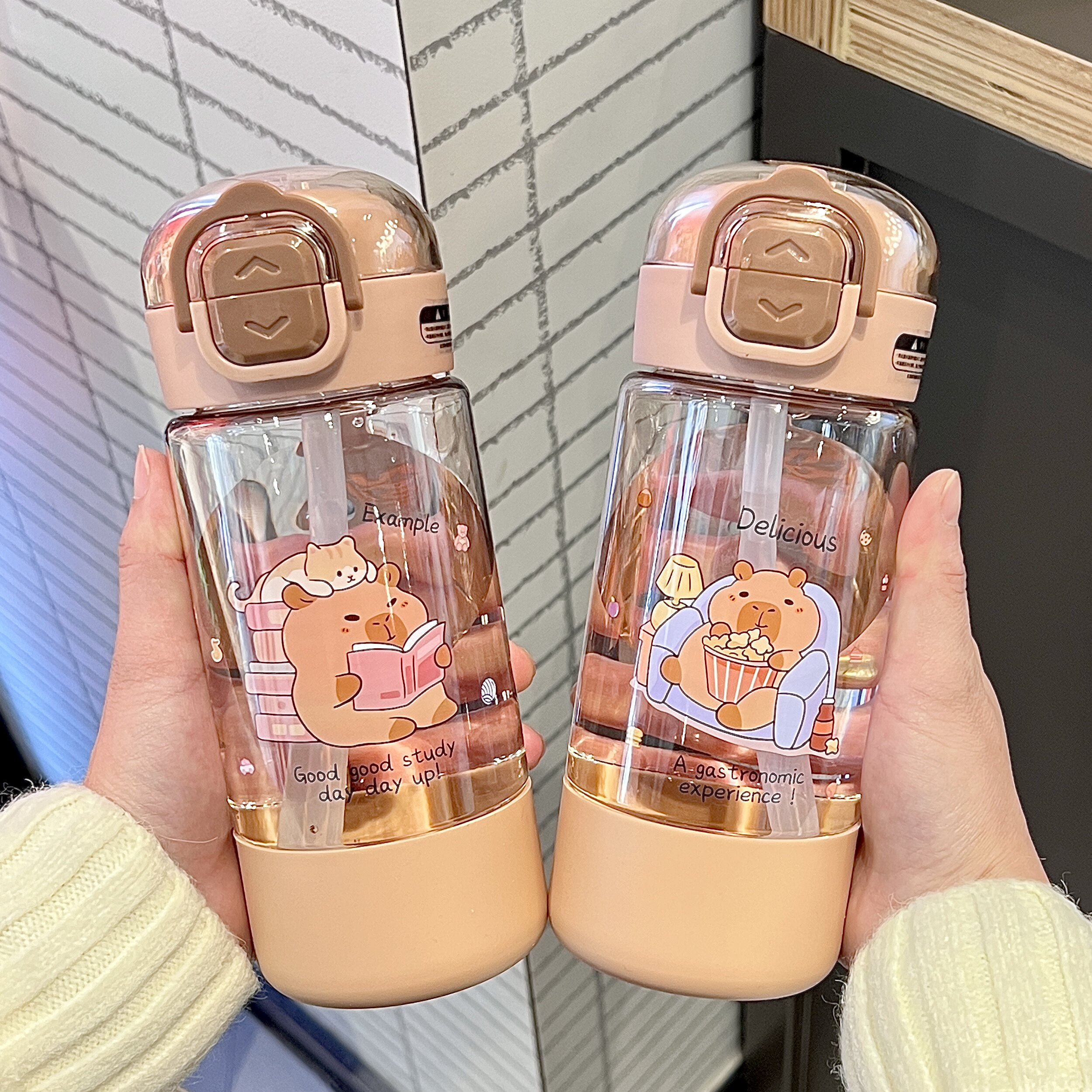 夏日水瓶卡皮巴拉卡通吸管杯儿童吸管杯