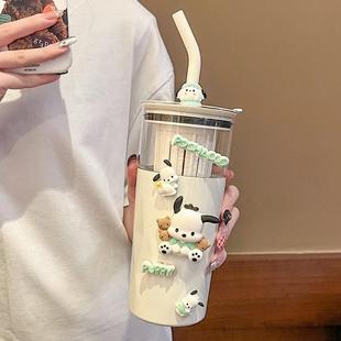 2024高颜值不锈钢便携咖啡杯茶水分离吸管杯子 玻璃保温杯女生新款