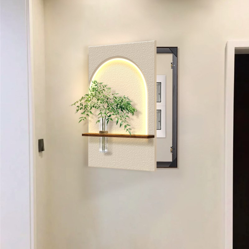 奶油风电表箱装饰画水培绿植配电箱开关盒遮挡立体发光壁灯挂画图片