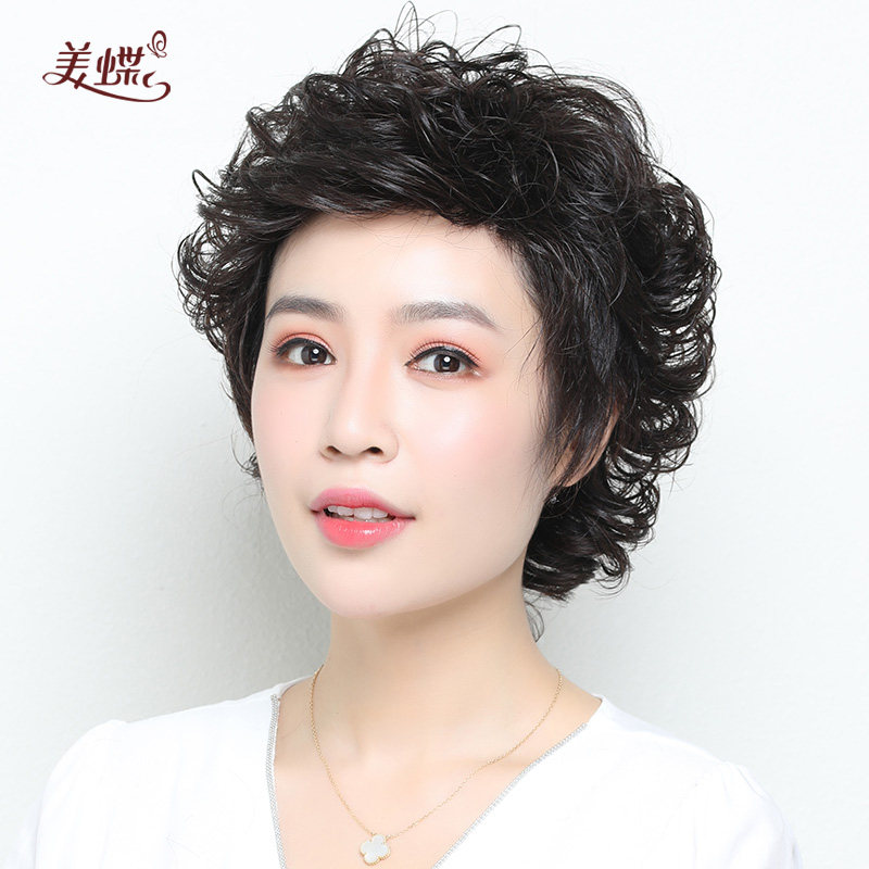 假发女短发夏全头k套真发自然轻薄蓬松发套时尚适合妈妈发套造型
