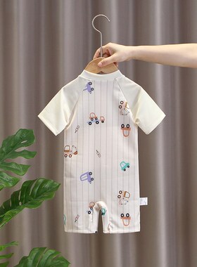 男童泳衣儿童夏装2p025新款长袖连体宝宝条纹帅套装