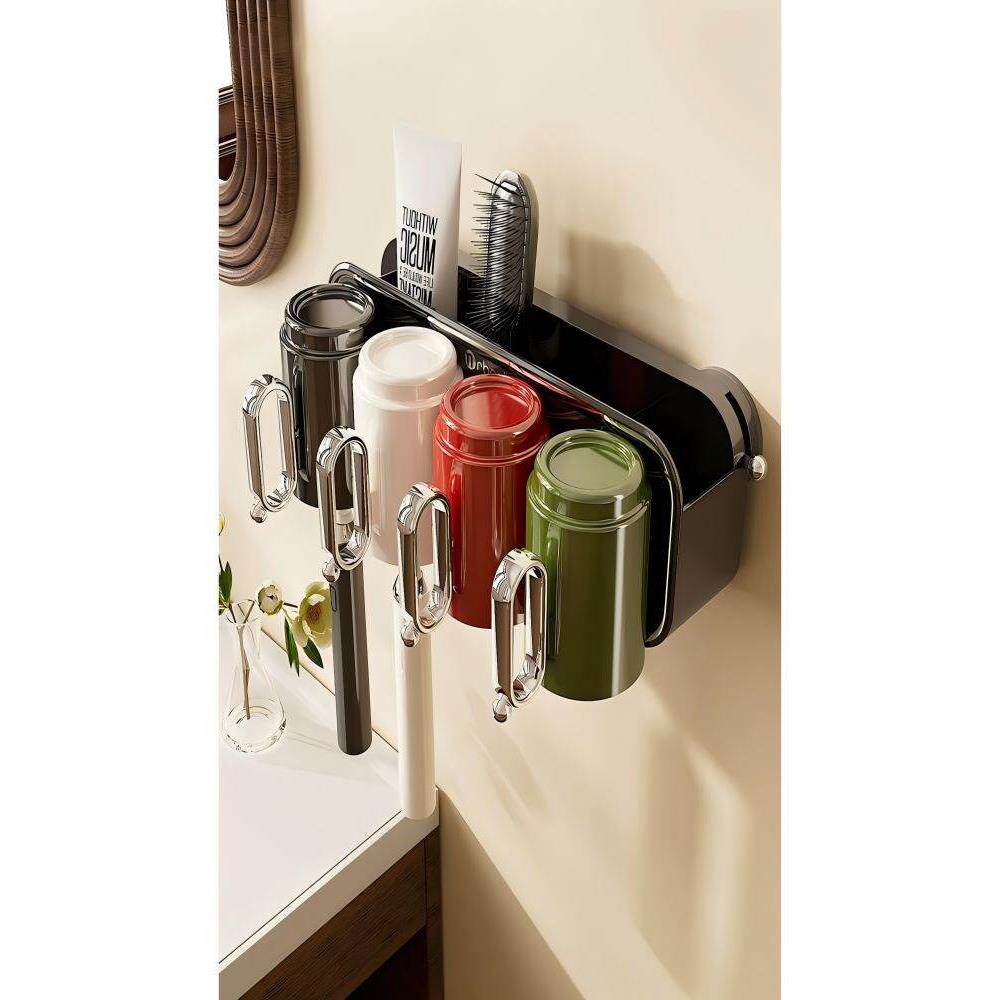 日本进口MUJIE吸盘牙刷漱口杯置物架壁挂式免打孔一家四口牙杯架