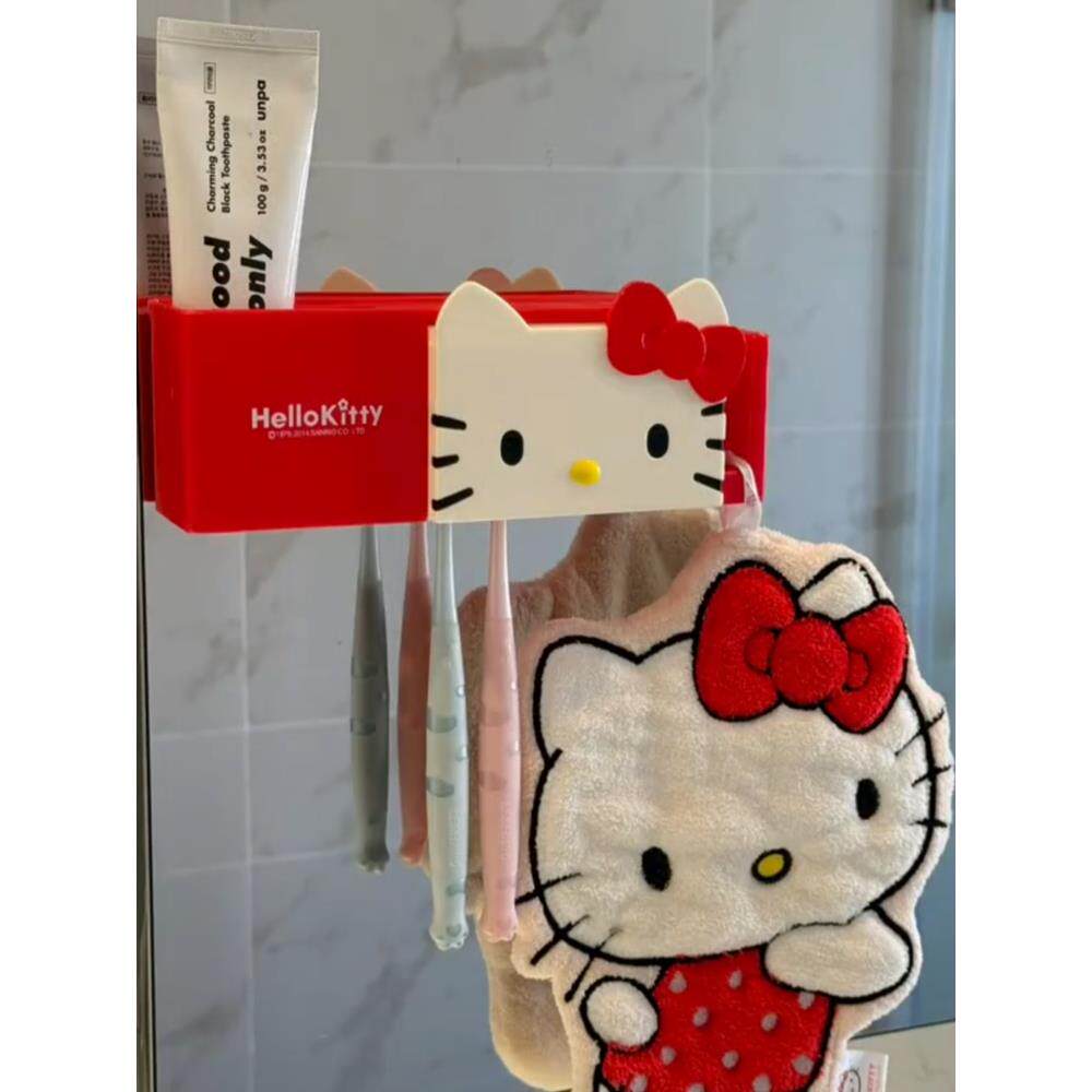 2025新款hellokitty卡通牙刷置物架免打孔浴室牙膏收纳盒洗漱杯