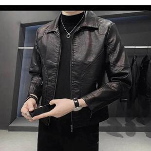 款 痞帅黑色翻领机车服休闲皮夹克外套四季 KM301 2025新款 皮衣男士